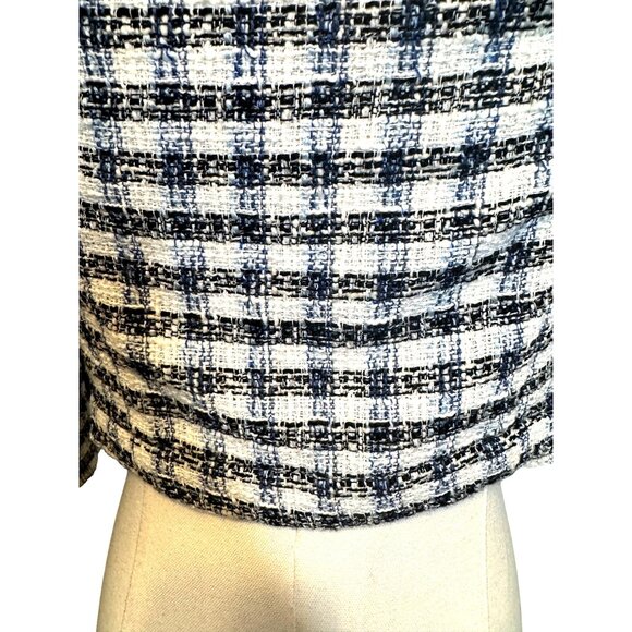 2/$30 ZARA Womens M Plaid Tweed Cropped Jacket Navy Blue/White - Picture 10 of 14